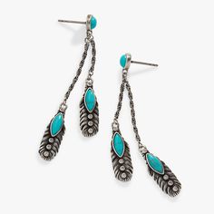 Silver Turquoise Feather Earrings, Feather Earrings Silver, Santa List, Gemstone Hoop Earrings, How To Clean Metal, Colored Stones, Feather Charms, Turquoise Stones, Western Jewelry