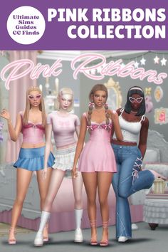 the pink ribbons collection is featured in this ad for barbies and other female dolls