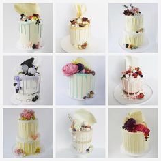 many different types of cakes with flowers on them