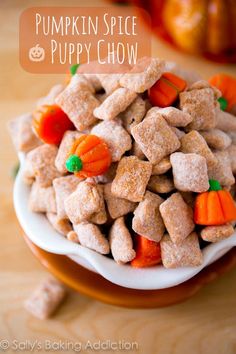 a white bowl filled with dog treats on top of a table