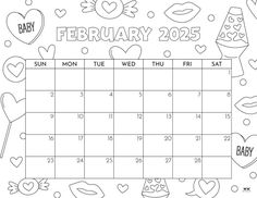 a calendar for the baby's first year with hearts and other things on it