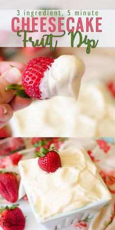 a person holding a piece of cake with cream cheese and strawberries on the top