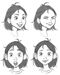 four different facial expressions for a girl