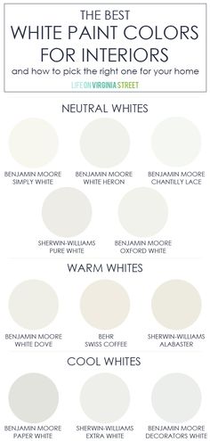 the best white paint colors for interior walls and floors in neutrals, warm whites