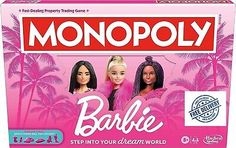 monopoly barbie dolls in pink packaging