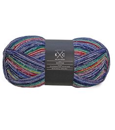 multicolored skeins of yarn with a black tag on the top and bottom