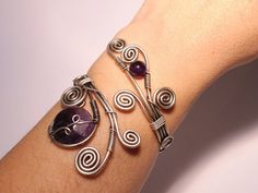 amethyst bracelet-purple amethyst cuff bracelet by BeyhanAkman Handmade Adjustable Purple Cuff Bracelet, Purple Cuff Bangle Bracelet As Gift, Unique Purple Cuff Bracelet As Gift, Unique Purple Cuff Bracelet For Gift, Unique Purple Bangle Cuff Bracelet, Silver Amethyst Bracelets Hand Wrapped, Purple Wire Wrapped Bangle Jewelry, Purple Amethyst Cuff Bracelet Gift, Amethyst Cuff Bracelet As Gift