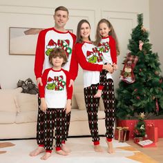 Celebrate the holiday season with a touch of whimsy in The Christmas Grinch Printed Family Matching Pajama Set. Adorned with playful Grinch prints, these coordinated pajamas bring festive cheer to your family gatherings. Create lasting memories, stay cozy, and let your family's holiday spirit shine with these fun and festive pajama sets. Specifications: Material: Polyester Collar: Round-Neck Length: Ankle-Length Pants Pattern Type: Print Sleeve Length: Full Item Type: Pajamas Baby Shark Christmas, Top Types, Family Matching Pajamas, Family Pajama Sets, Matching Pjs, Matching Christmas Pajamas, Christmas Pajama Set, Pajamas Comfy, Matching Family Pajamas