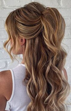 60 Best Half Up Half Down Hairstyles For 2023 - The Trend Spotter High Updo Wedding Medium Length Hair, Half Up Half Down Bridal Hair Face Framing, Half Updo Bridal Hair, Half Up Half Down Ponytail, Bridesmaid Hair Inspo, Bridesmaid Stuff, Bridemaids Hairstyles, Half Up Half Down Hairstyle, Down Hairstyle