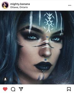 Winter Witch Makeup, Norse Goddess Makeup, Snow Witch Makeup, Valkyrie Face Paint, Viking Queen Makeup, Nordic Face Paint, Oracle Makeup, Facepainting Ideas For Women, Viking Face Paint Women