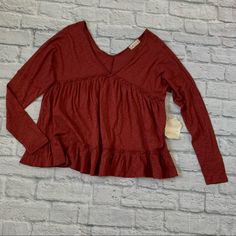 Nwt Altar’d State Deep V Neck Long Sleeve Frill Shirt Size Small Red Loose Fit V Shape On Front And Back Tiered/Frill Design On Body Lightweight Could Be Dressed Up Or Down Approximate Measurements From Flat Lay: 20” Bust 23.5” Length Red V-neck Shirt For Fall, Casual Fitted Red Long Sleeve Top, Casual Red Tops For Fall, Casual Red Long Sleeve Top For Spring, Casual Red Long Sleeve Blouse, Frill Shirt, Floral Peasant Top, Sheer Mesh Top, White Crop Top Tank