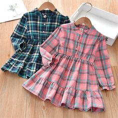 Cartoon Silhouette, Girls Ruffle Dress, Girls Casual Dresses, Clothing Cute, Polly Dress, Girl Princess Dress, Plaid Dress Shirt, Long Sleeve Plaid Shirt, Kids Coats