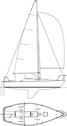 a drawing of a sailboat with the front and side views