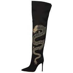 New GIANVITO ROSSI Embroidered Dragon Cuissard Over Knee Boots It. 35.5 - 5.5 For Sale at 1stDibs | gianvito rossi boots, gianvito rossi over knee boots, giovanni rossi shoes zimbabwe Expensive Heels, Satin Boots, Dragon Rouge, Embroidered Dragon, Reality Shifting, Das Boot, Over Knee Boots, Leather Embroidery, Gear 2