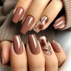 New Fall Nail Designs, Fall Leaves Nails, Nailart Designs, Brown Nails Design, Nagellack Trends, Gel Set, October Nails, Pretty Nail Art Designs