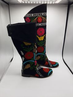 Handembroidery genuine leather custom made boots #overkneeboots #suzaniboots #ridingboots Bohemian Knee-high Boots For Festivals, Embroidered Leather Knee-high Boots, Traditional Embroidered Boots For Fall, Traditional Embroidered Fall Boots, Traditional Handmade Leather Boots, Traditional Embroidered Boots For Festival, Traditional Embroidered Festival Boots, Traditional Boots For Festival, Traditional Fitted Boots For Festival