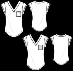 the front, back and side views of a women's t - shirt with pockets