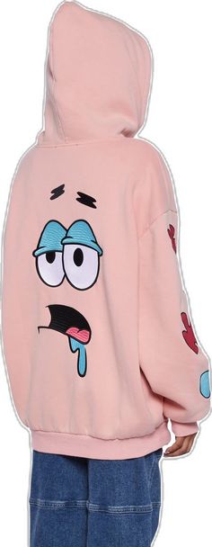 Sporty Oversized Pink Hoodie, Pink Oversized Sporty Hoodie, Oversized Pink Sporty Hoodie, Cute Pink Hoodie For Loungewear, Cute Pink Loungewear Hoodie, Casual Pink Hoodie With Cartoon Print, Pink Long Sleeve Hoodie For Loungewear, Pink Long Sleeve Sweatshirt With Drawstring Hood, Trendy Pink Fleece Sweatshirt