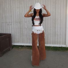 Custom Leather And Suede Chaps, Silver Buckle, Fits 24”-32” Waist (Fully Customizable), Tan Suede And White Leather. Only Been Worn Twice, Perfect For Festivals. Chaps Photoshoot, White Fitted Bottoms For Festival, Fitted White Bottoms For Festival, Assless Chaps Outfit, Jean Chaps, Rodeo Attire, Cowgirl Chaps, Cowgirl Birthday, Cowgirl Chic