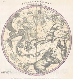 an old map with animals and zodiacs on it