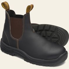 The #172 is a slip-on safety boot with a quick pull on, kick off appeal. The tough kick guard on the toe saves you from damaging scuffs and cuts in a critical contact zone.{{widget type=Magento\Cms\Block\Widget\Block template=widget/static_block/default.phtml block_id=756 type_name=CMS Static Block}} Blundstone Boots, Leather Work Boots, Side Zip Boots, Work Boots Men, Safety Boots, Work Boot, Protective Clothing, Pull On Boots, Leather Chelsea Boots