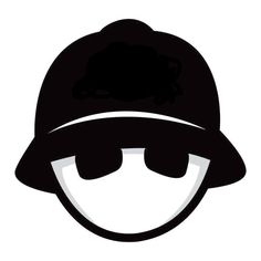 a black and white silhouette of a person wearing a hat with glasses on it's face