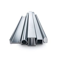 four different types of stainless steel bars stacked on top of each other, with one metal rod sticking out of the middle