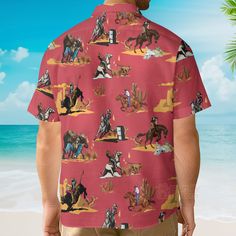 This custom Hawaiian shirt is a great gift idea, as well as a loose and comfy outfit that will keep you cool during the hot summer months. Coming up with a surprise for your loved ones is up to you. This present is appropriate for any occasion, and the receivers will surely love it! Product details: Material: Polyester fabric Feature: Featuring a spread collar, printed pattern all over the shirt, a front button fastening, short sleeves and a relaxed shape. The design is printed with new age printing technology, direct garment. It is printed with a water-soluble and eco-friendly ink. It is cured with a heat treatment process to ensure the color-fastness and lasting durability of the design. Care instruction: Machine wash cold with similar colors. Do not bleach, tumble dry low, do not iron, Red Graphic Print Camp Shirt For Summer, Red Graphic Print Shirt For Vacation, Red Camp Shirt With Graphic Print For Vacation, Red Relaxed Fit Shirt For Summer, All Over Print Cotton Tops For Beach, Beach Cotton Tops With All Over Print, Red Cotton Shirt With All Over Print, Red Casual Camp Shirt For Summer, Cotton Beach Tops With All Over Print