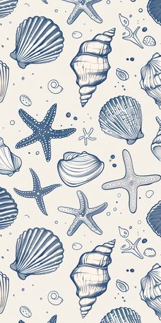 an image of seashells and starfish in the ocean seamless wallpaper