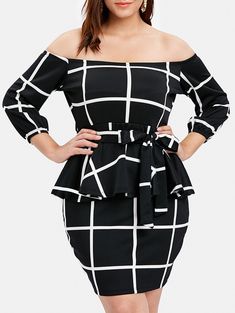 Plus Size Off The Shoulder Plaid Peplum Dress - Black - 3I96796014 - Women's Clothing, Plus Size Women's Clothing  #PlusSizeWomensClothing #Women's #Clothing # #Plus #Size #Women's #Clothing Off The Shoulder Plus Size, Plus Size Off The Shoulder, Plus Size Peplum, Sale Off, Plus Size Bodycon Dresses, Plus Size Bodycon, Plaid Dress Shirt, Trendy Plus Size Clothing, Sammy Dress