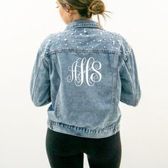 Stage the perfect engagement photoshoot with this adorable customized monogram denim jacket. Great for bridal dress shopping, bachelorette parties, and more! Perfect jacket for the Bride from Bridesmaids, Mother of the Bride, Best Friends, etc. This jacket can be customized to say anything you want! Please note the name/word/phrase desired when placing order.  Feel free to contact me for any further customization.Want this jacket for your bridesmaids? Offering 10% discount on orders of 5 or more Fitted Denim Jacket With Custom Embroidery, Bridal Dress Shopping, Wedding Jean Jacket, Bridal Denim Jacket, Mrs Jacket, Monogram Jacket, Reception Outfit, Perfect Jacket, Fitted Denim Jacket