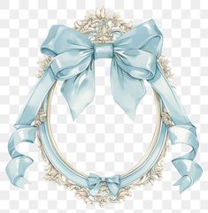 a blue bow on top of a white circle frame, with bows around the edges