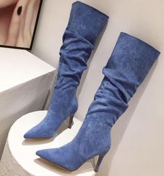 Our super stylish knee high boots are available in two fun colors this time! We now carry them in US sizes 6-9 for each color Pair them with a variety of cold or warm weather looks Fast and free shipping in the United States! Item will arrive within 3-5 days. Baby Blue Boots, Blue Knee High Boots, Women Western Boots, Heel Boots Black, Pleated Pattern, Women Heel, Boots Long, Sneakers Street Style, Ladies Boots