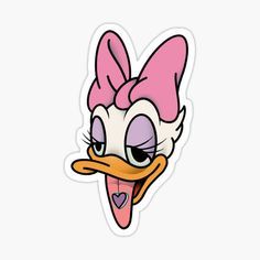 a cartoon duck with pink hair and bow on its head sticker is shown in front of