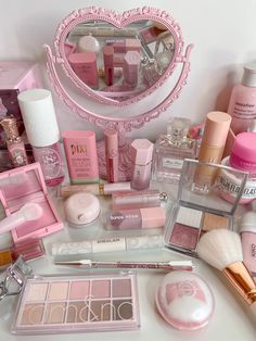 Penyimpanan Makeup, Alat Makeup, Heart Mirror, Fancy Makeup, Pink Makeup