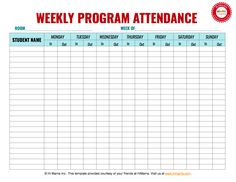 a printable weekly program attendance sheet