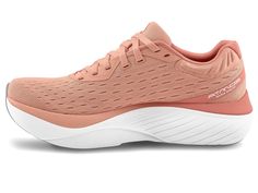 Topo Athletic Atmos - Women's Shoes : Dusty Rose/White : Enjoy running in the countryside with the supportive and breathable Topo Athletic Atmos road running shoes. Designed with 38 x 33 mm neutral platform, ideal for daily training, long miles, recovery runs, and fitness walking. The recycled engineered mesh upper provides a comfortable and breathable fit. Zipfoam midsole formula provides a soft, lightweight, and responsive ride. Its unique lace-lock system features two lacing tensions to allow Pink Sneakers With Arch Support And Athletic Fit, Pink Running Shoes For Jogging With Ortholite Insole, Pink Functional Running Shoes With Ortholite Insole, Functional Pink Running Shoes With Ortholite Insole, Pink Casual Running Shoes With Arch Support, Pink Sneakers With Arch Support For Spring, Pink Walking Shoes With Branded Insole For Light Sports, Pink Walking Shoes With Arch Support For Light Sports, Pink Comfortable Walking Sneakers