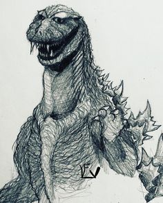 a drawing of a godzilla with the letter v on it