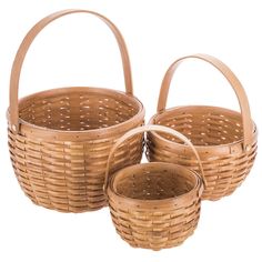 three wicker baskets sitting next to each other