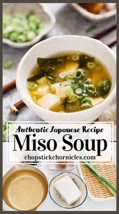 miso soup in a white bowl with chopsticks on the side