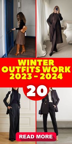 Winter outfits work 2023 - 2024 are your solution for staying both warm and stylish at the office. These women's outfits cater to various office settings, from smart casual to business casual. Whether you're expecting and need maternity office wear or simply want to nail the casual Friday look, these outfits have you covered. Stay fashionable and comfortable during the cold season. Friday Office Outfit Casual Winter, Office Outfits Winter 2024, Work Happy Hour Outfit Winter, Winter Outfits Cold Office, Causal Outfits For Women Winter Work, 2024 Office Wear, Cute Winter Work Outfits For Women, Work Outfit Women Winter, Cold Weather Office Outfits Women