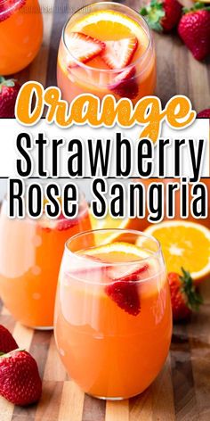 two glasses filled with orange strawberry rose sangria