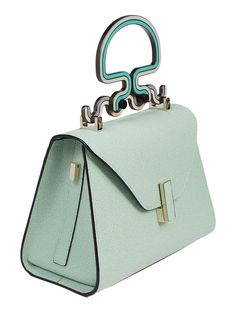 Mini Iside handbag from VALEXTRA in limited edition, personalized with Tessabit 70 years logo and available in 4 colors. Designed by Bethan Laura Wood, made in Italy, 100% leather, aqua green color, geometric top handle, buckle closure, inside pocket with Tessabit 70 years logo, adjustable and removable shoulder strap. This item is in size UNI and the color is Green Designer Flap Shoulder Bag With Handles, Designer Green Satchel With Detachable Handle, High-end Green Satchel With Detachable Handle, Designer Green Bag With Handle Drop, High-end Crossbody Box Bag With Handle Drop, High-end Green Box Bag With Top Carry Handle, High-end Green Shoulder Bag With Detachable Handle, High-end Green Top Handle Satchel, Luxury Green Handheld Box Bag