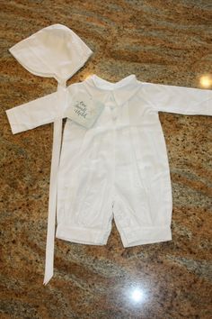 One Small Child "Michael" Newborn Boy Christening Blessing  2 piece outfit hat/cap included RN78980 snap closure on legs back buttons  From a smoke free home.  Feel free to email any questions or ask for more pictures, etc.  I ship as soon as I receive PayPal payment.      Thanks for looking! Wedding Dress Keepsake, Boy Christening, 2 Piece Outfit, Outfits With Hats, Newborn Boy, Paypal Payment, Hat Cap, Christening, More Pictures