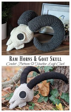 crocheted horns and goat skull are featured in the book ram horns & goat skull