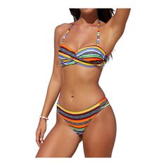 Padded Push Up Bikini Set Halter Bathing Suit 2 Piece Swimsuit Multicolor Halter Neck Tankini For Sunbathing, Beachwear Multicolor Bandeau Swimwear, Yellow Bandeau Swimwear For Summer, Yellow Swimwear For Beach Party, Multicolor Bandeau Swimwear For Pool, Yellow Halter Neck Tankini For Beachwear, Beachy Yellow Bandeau Swimwear, Beachy Multicolor Bandeau Swimwear, Multicolor Bandeau Swimwear For Beach Season