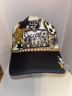 Soccer Mom 3 themed Trucker Patch Hat. Message me your school colors.  These are the hottest trend on social media today. Great for festivals, concerts, night life and everyday wear. This foam trucker hat is fully adjustable and offered in hat colors Black, White, Light Pink, Neon Pink, Neon Yellow and Green Camouflage. Custom Hats avail. One size fits all. $35 Small Print: patch, mama, cowboy, hat, faith, rock and Roll, trucker, patch, cap, chain, iron on, sew on, festival, concert, neon, baseb Casual Gold Trucker Hat One Size Fits Most, Gold Casual Trucker Hat, One Size Fits Most, Casual Gold Trucker Hat One Size, Gold Casual Trucker Hat One Size, Gold Casual Trucker Hat, Trendy Adjustable Gold Baseball Cap, Fun Snapback Baseball Cap For Parties, Fun Party Snapback Baseball Cap, Casual Snapback Hat For Party