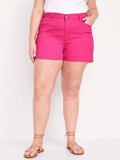 High-Waisted Wow Jean Shorts -- 3-inch inseam | Old Navy Short Bottoms With Belt Loops, Pink Short Bottoms With Belt Loops, Trendy Pants With Pockets And Short Inseam, Summer Bottoms With 5-inch Inseam And Belt Loops, Solid Color Shorts With Hip Pockets For Spring, Summer Shorts With 5-inch Inseam And Belt Loops, Spring Solid Shorts With Hip Pockets, Spring Shorts With Pockets And 5-inch Inseam, Spring Shorts With 5-inch Inseam And Pockets