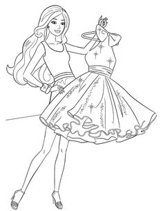 the barbie doll coloring page is shown in this image, it looks like she's holding