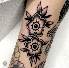 a close up of a person's arm with flowers on it